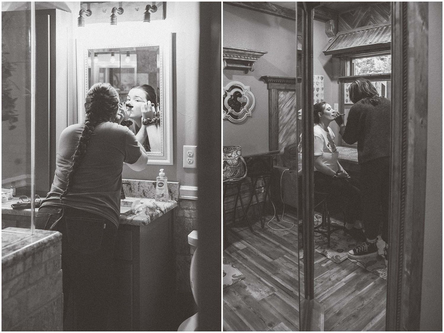Black and white photo series showing people in a subway car looking out windows and sitting in seats.