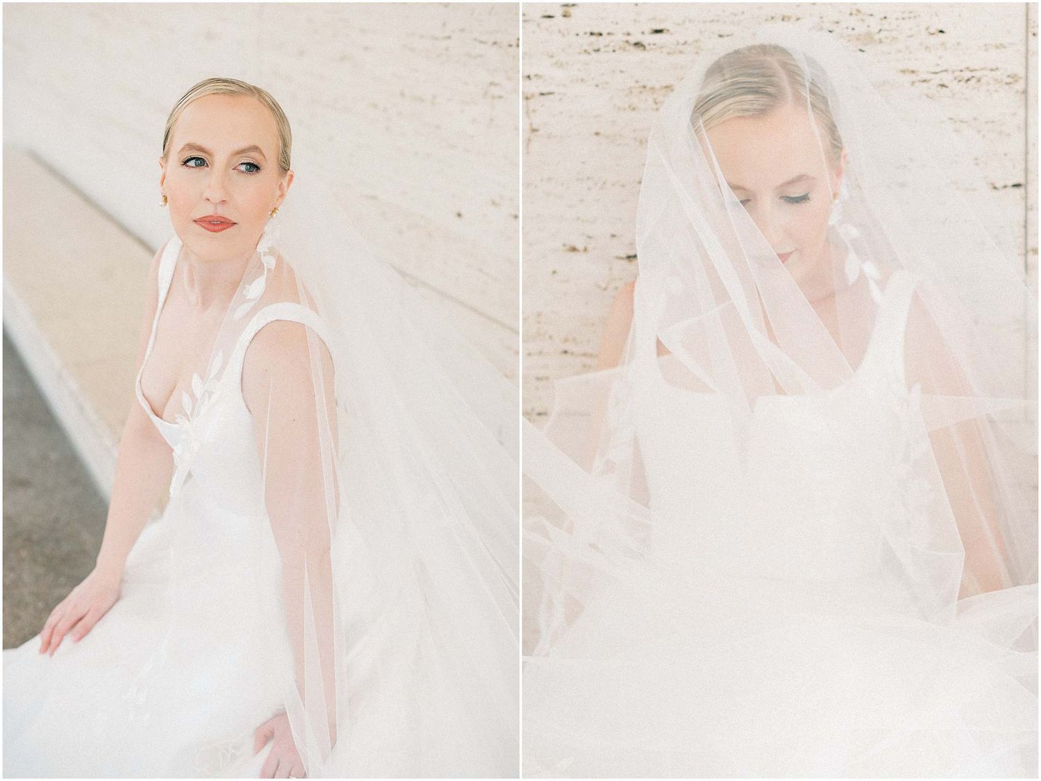 Romantic bridal photography with soft lighting and ethereal veil details.