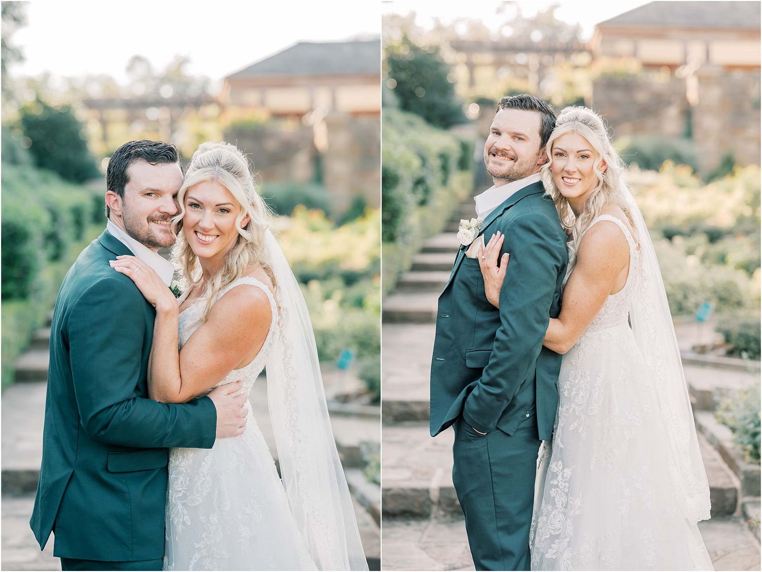 Sunset wedding photography session features tender moments in outdoor setting.