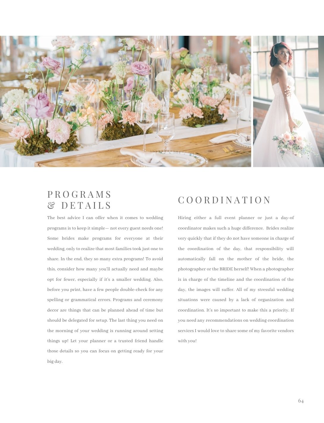 Elegant wedding reception table with floral centerpieces and a bride in a white gown posing in a sunlit venue.