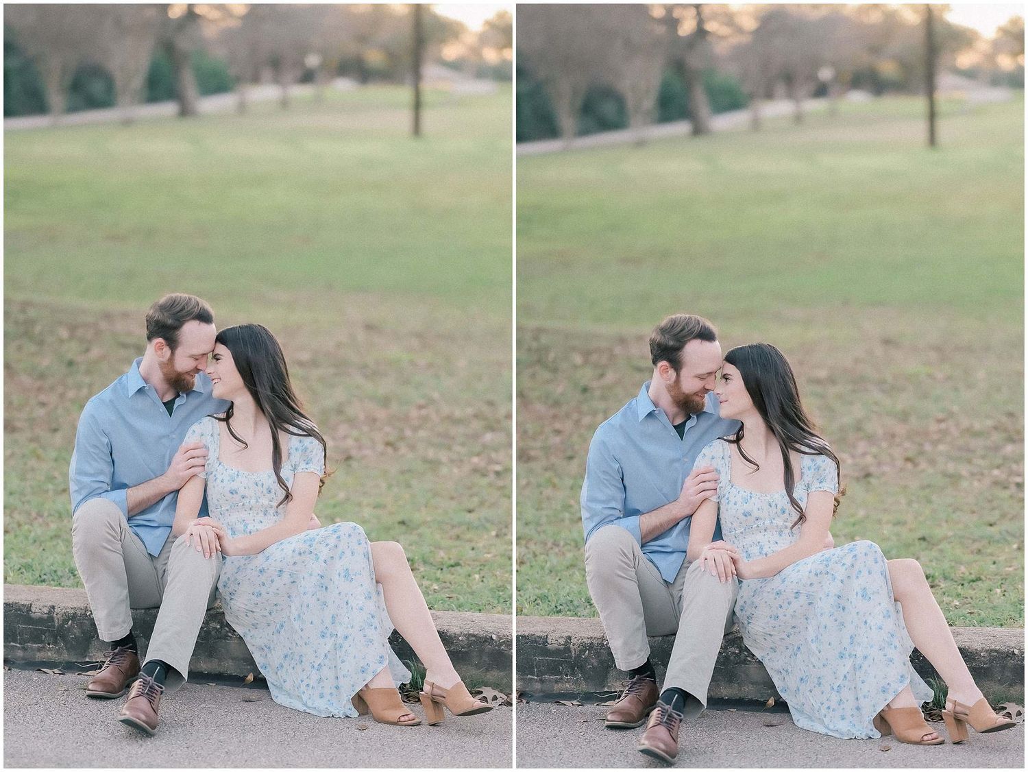 A couple shares intimate moments while sitting together on a bench at sunset.
