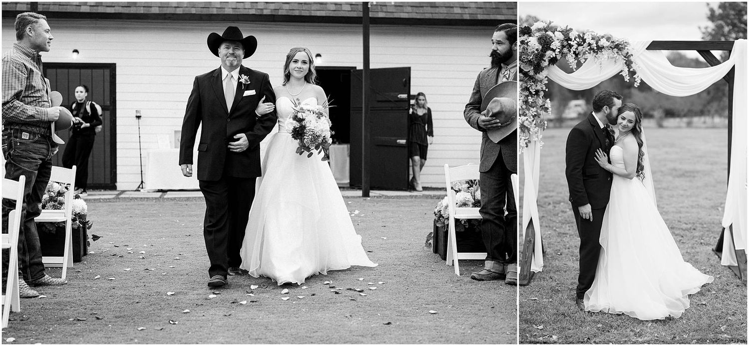 Black and white wedding photo series showing celebration moments.