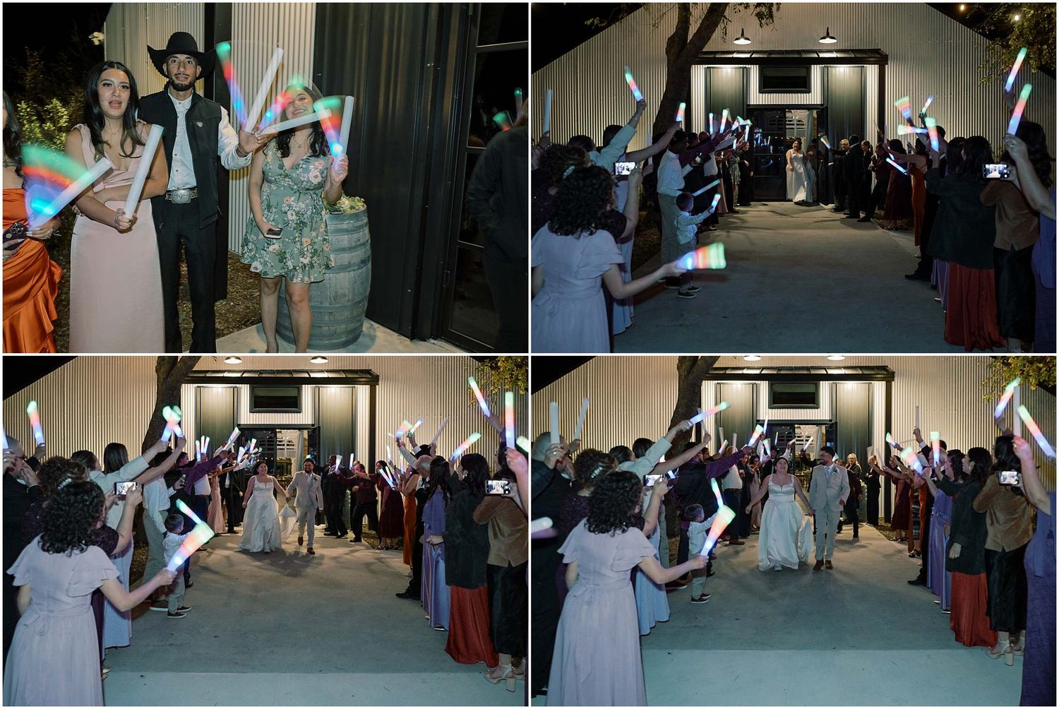 Wide view of a wedding reception venue with guests mingling under indoor lighting.