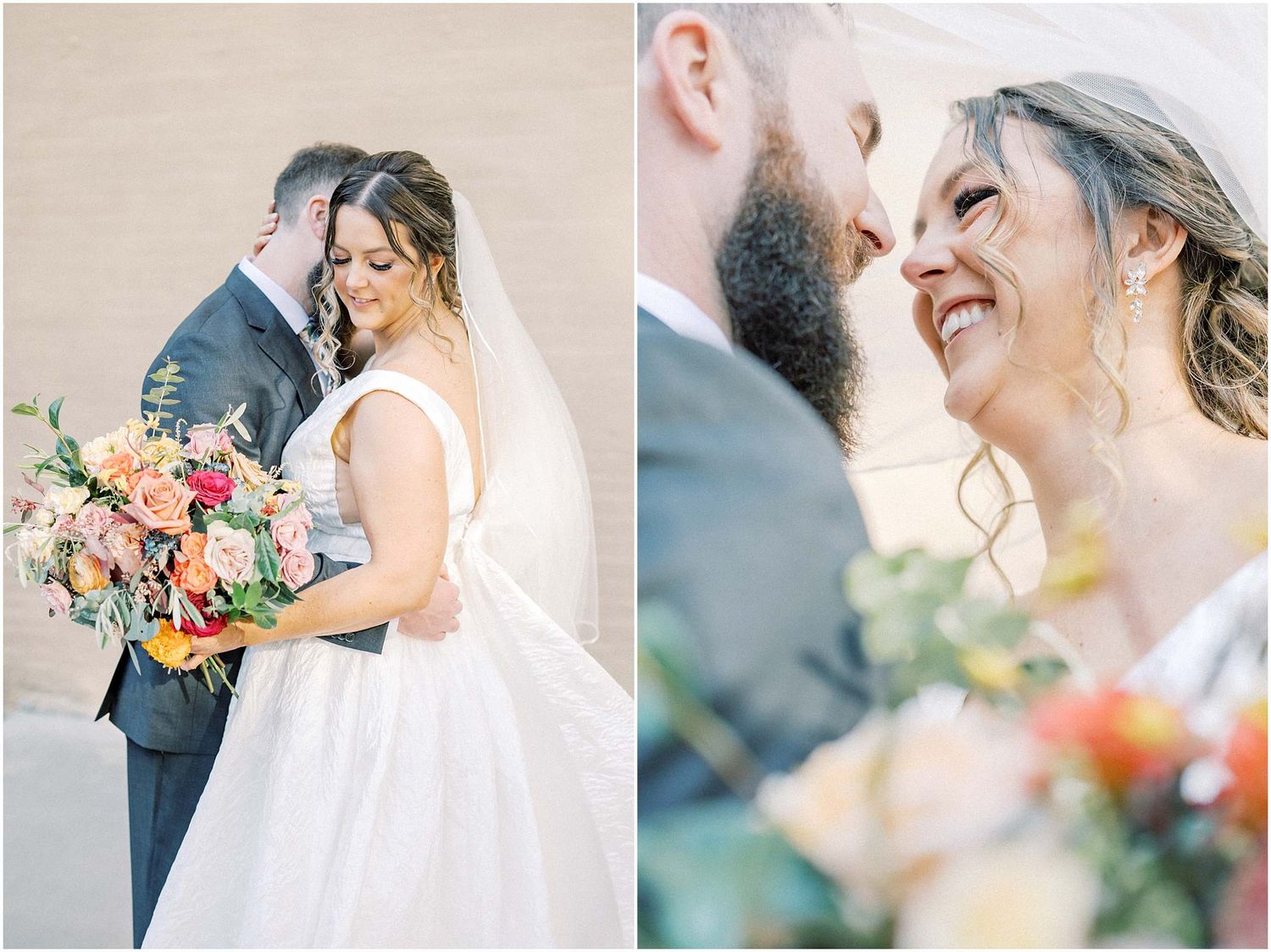 Series of intimate wedding moments captured with soft lighting and floral details.