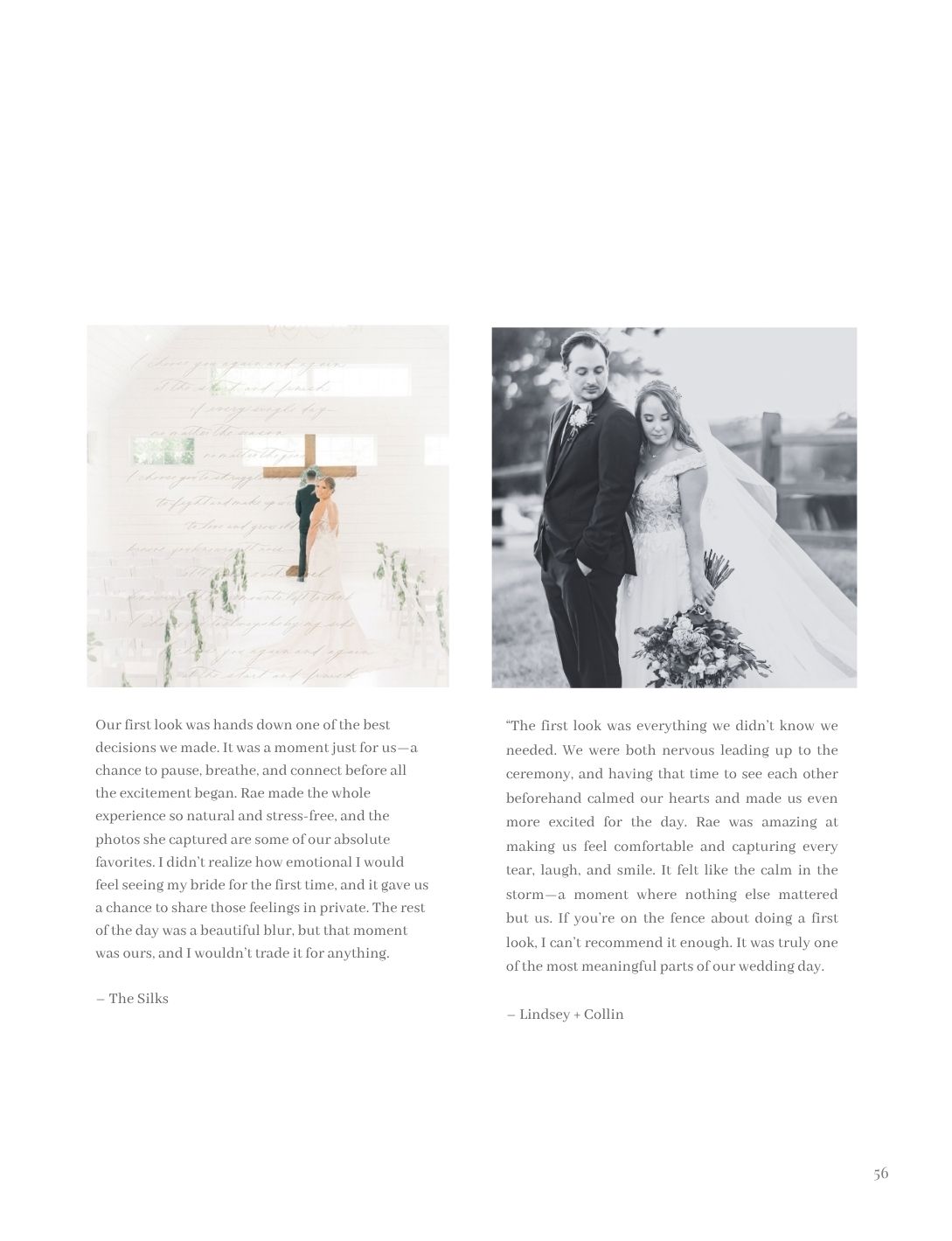A bride and groom share an intimate first look moment outdoors, surrounded by lush greenery on their wedding day.