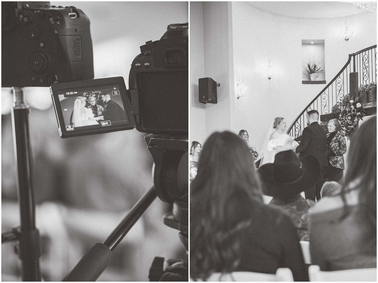 Black and white candid wedding moments captured during the celebration.