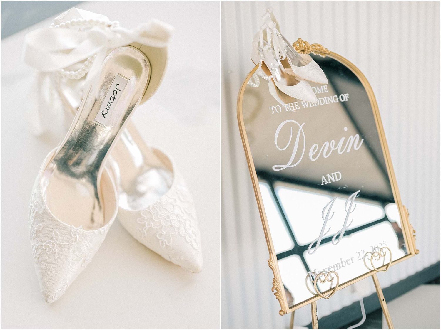 Elegant wedding stationery and accessories in soft neutral tones displayed on a light background.