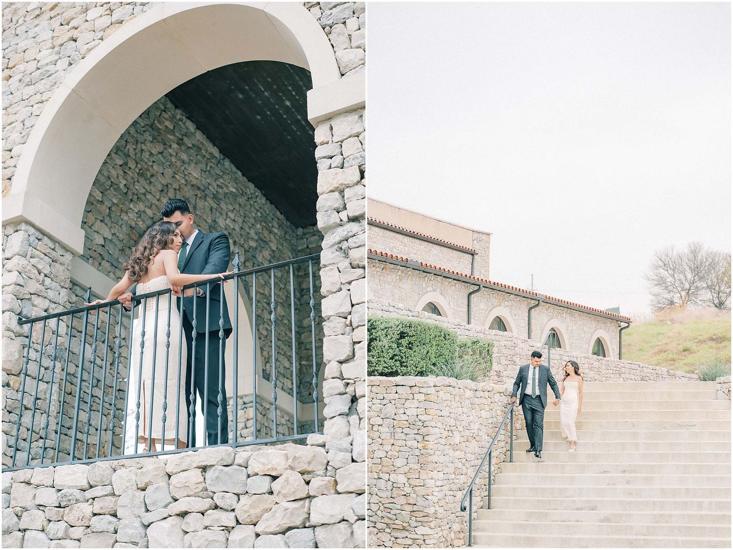 A series of stone archways and steps create a scenic architectural pathway in a Mediterranean style setting.