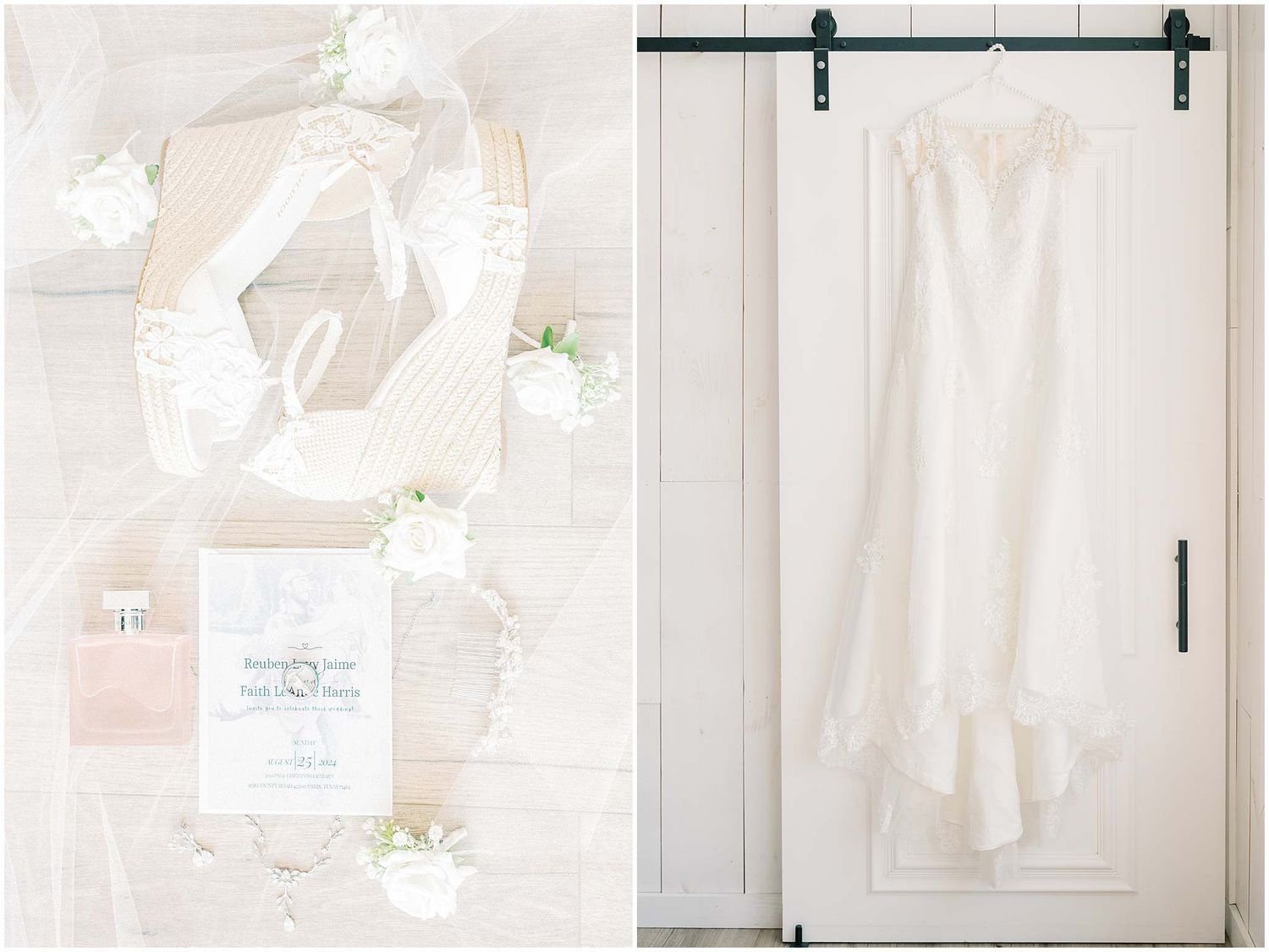 A series of white framed artworks or photographs hanging on a light colored wall in a gallery-style display.
