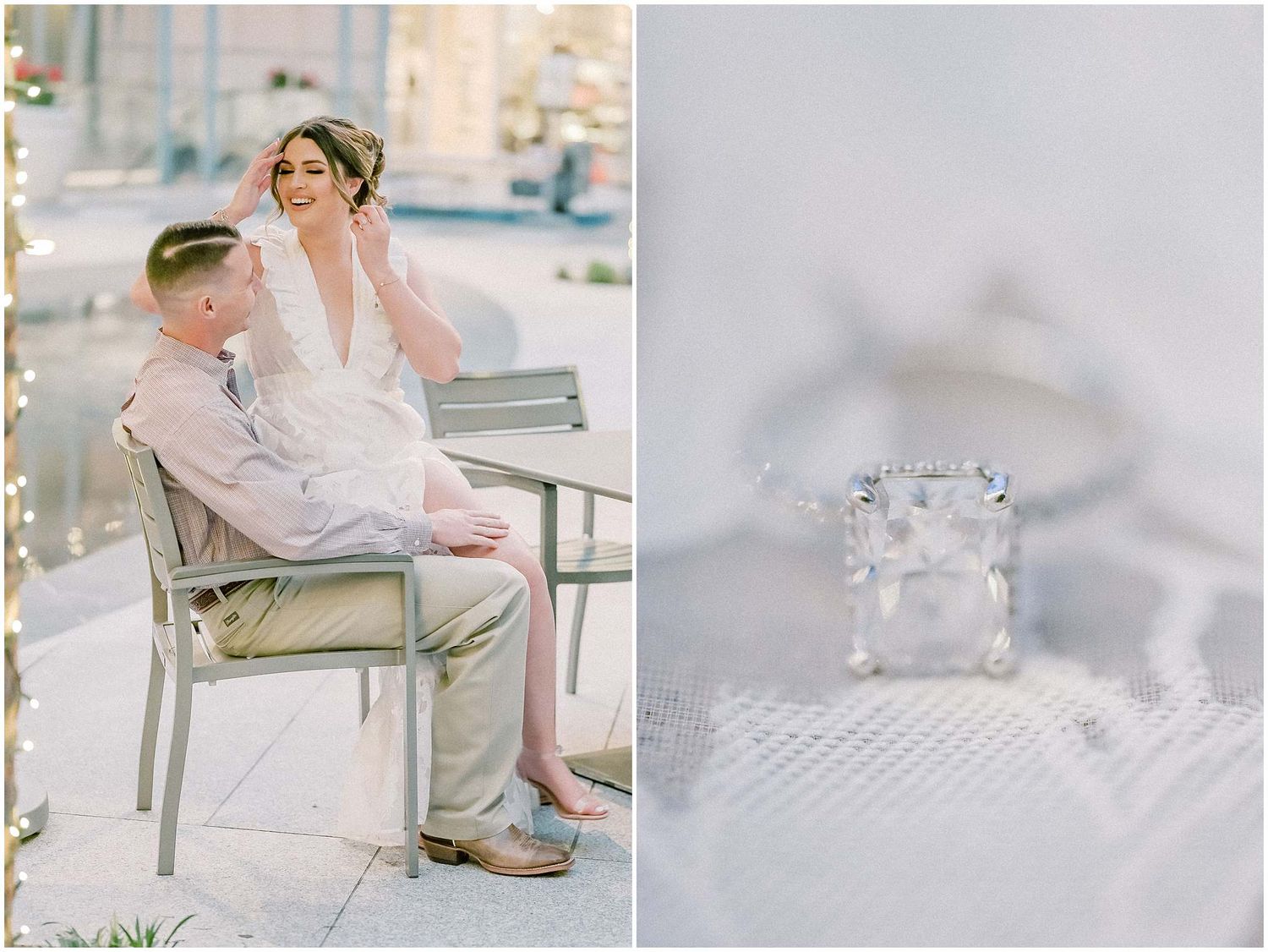 Delicate white tulle fabric and lace details create an ethereal bridal aesthetic in a soft natural light setting.