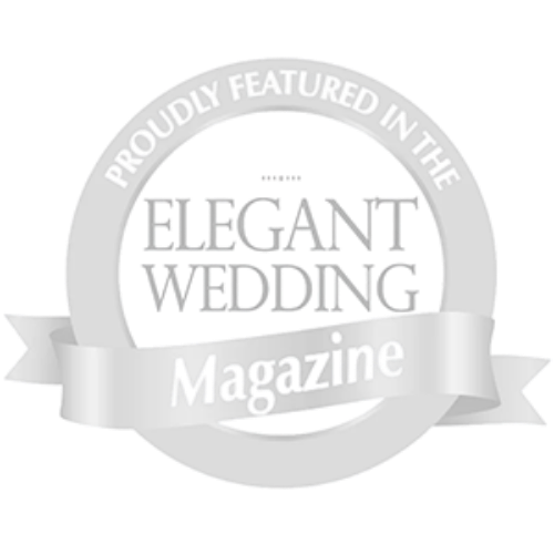 Wedding industry magazine feature badges and elegant publication logos.