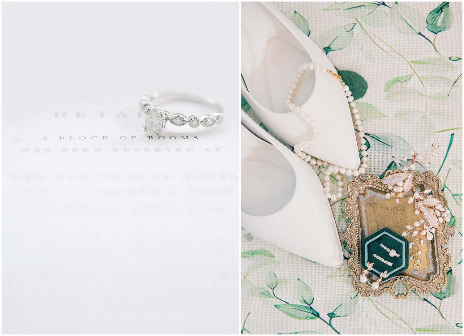 Delicate watercolor illustrations of green leaves and branches on a light beige background create an elegant pattern.