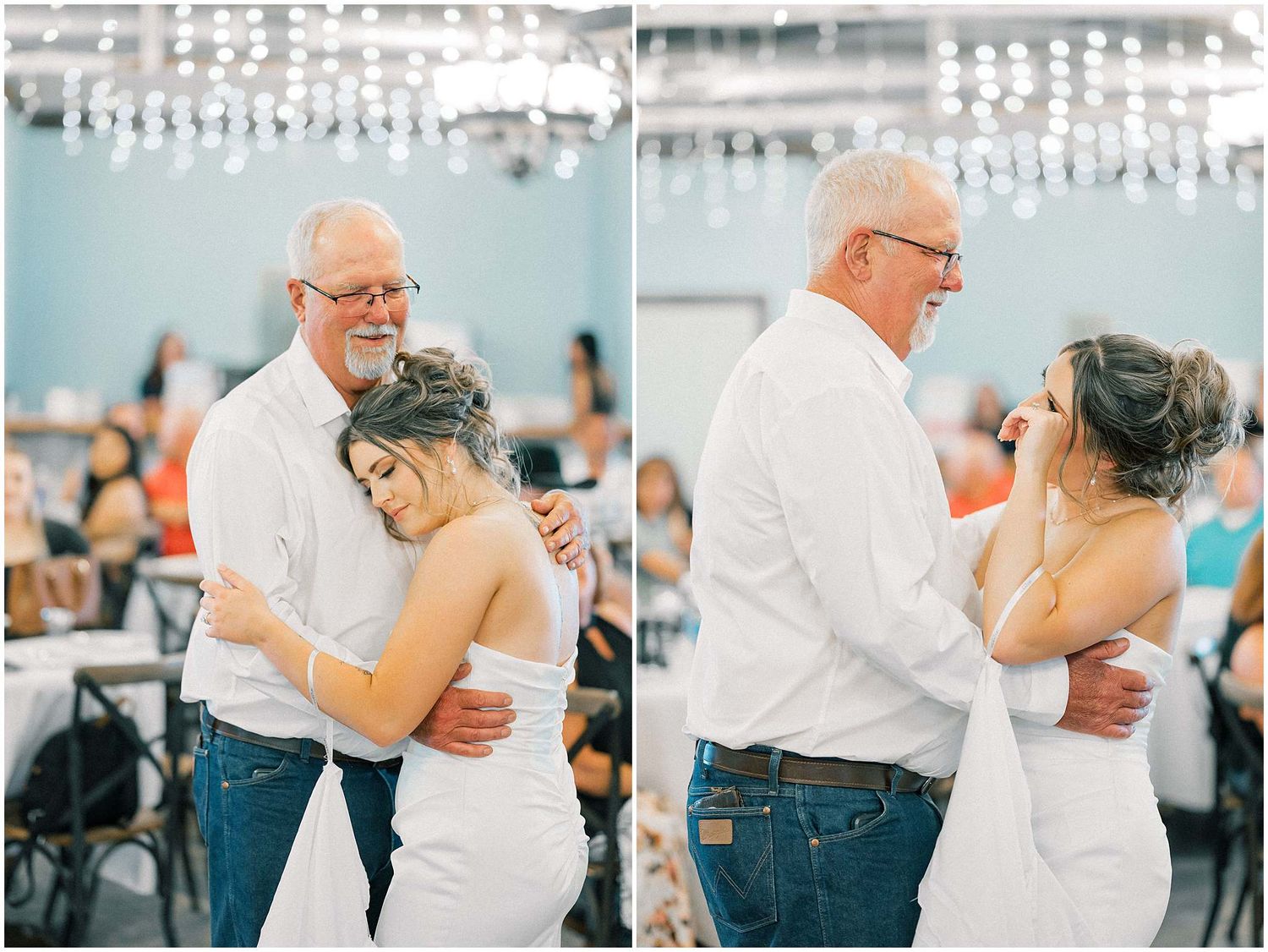 Wedding reception dance floor filled with couples sharing intimate slow dances.