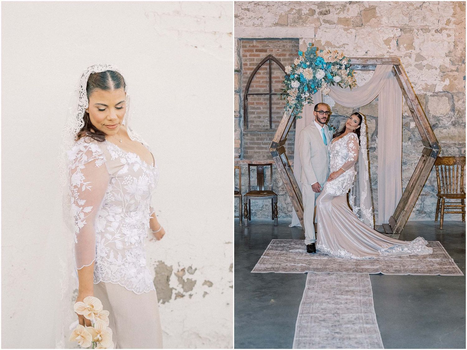 Wedding celebration moments captured in an industrial chic setting with exposed brick walls.