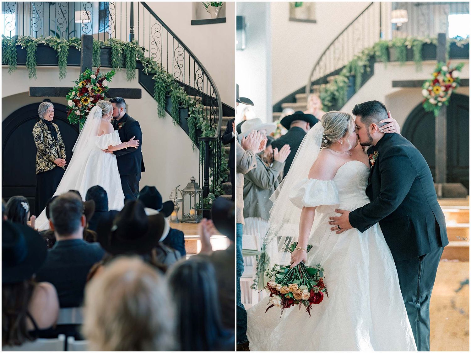 A romantic indoor wedding ceremony sequence showing the couple exchanging vows in an elegant venue.