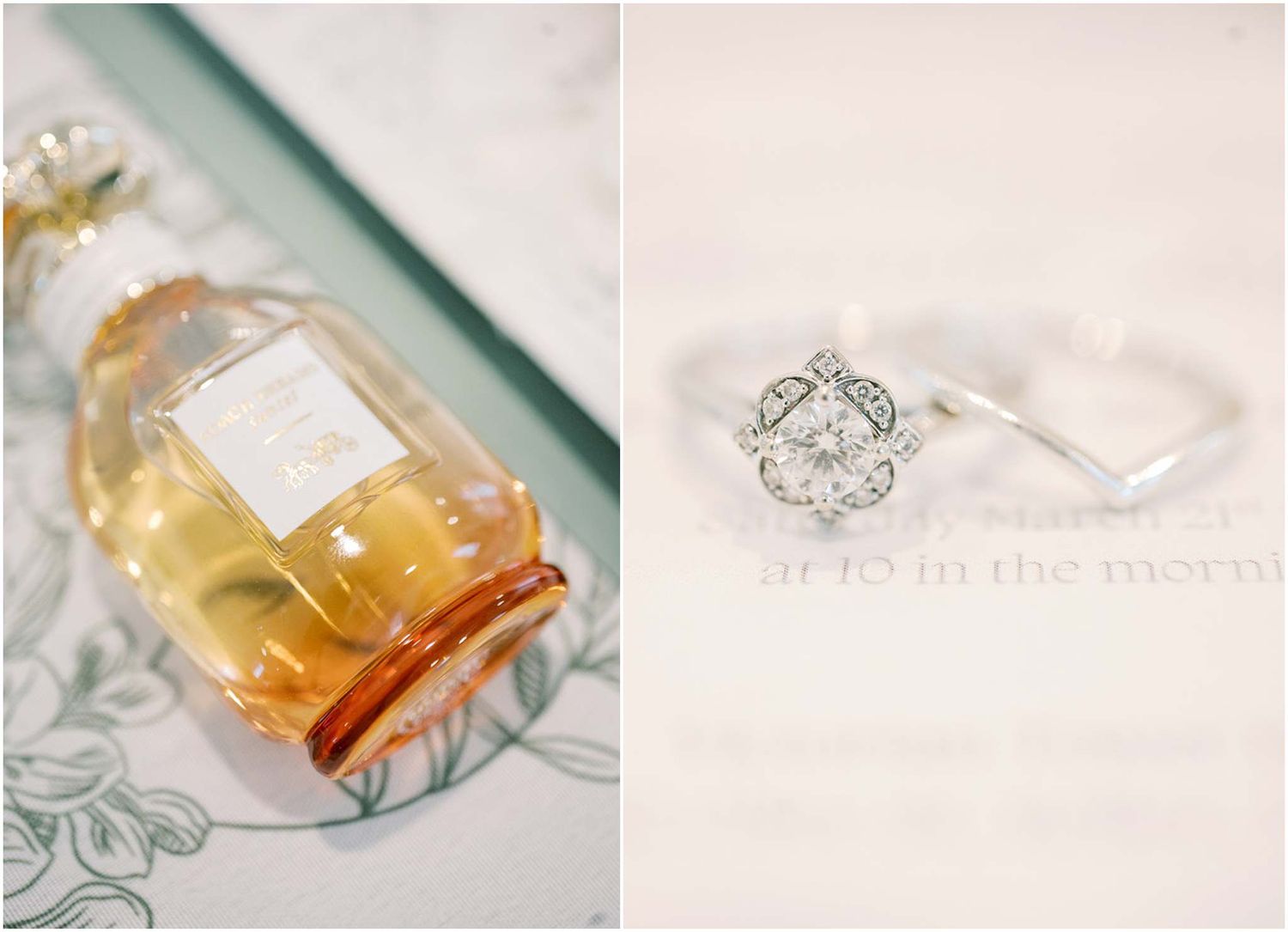 Elegant wedding invitation suite with gold embellishments and delicate typography.