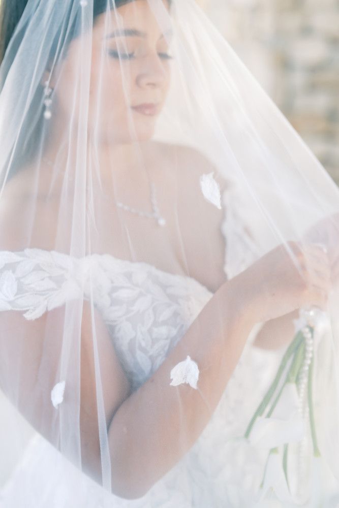 Delicate bridal veil portraits with soft ethereal lighting and romantic styling.