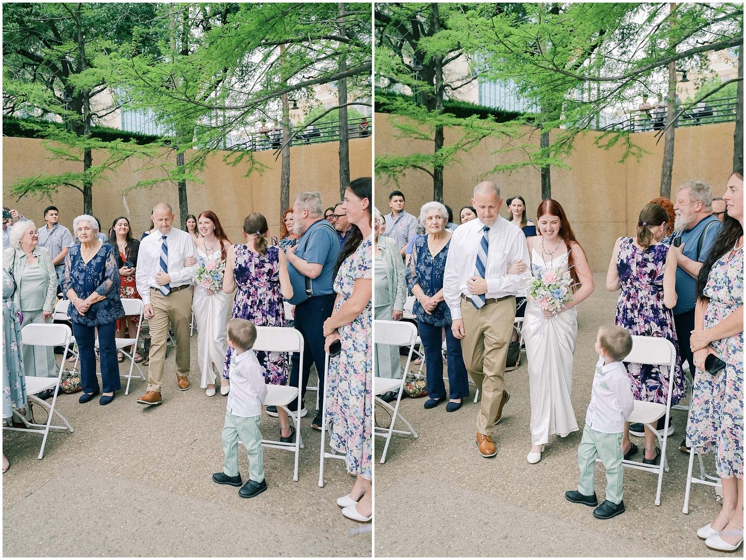 Guests mingle and socialize under a shaded outdoor venue during a daytime event.