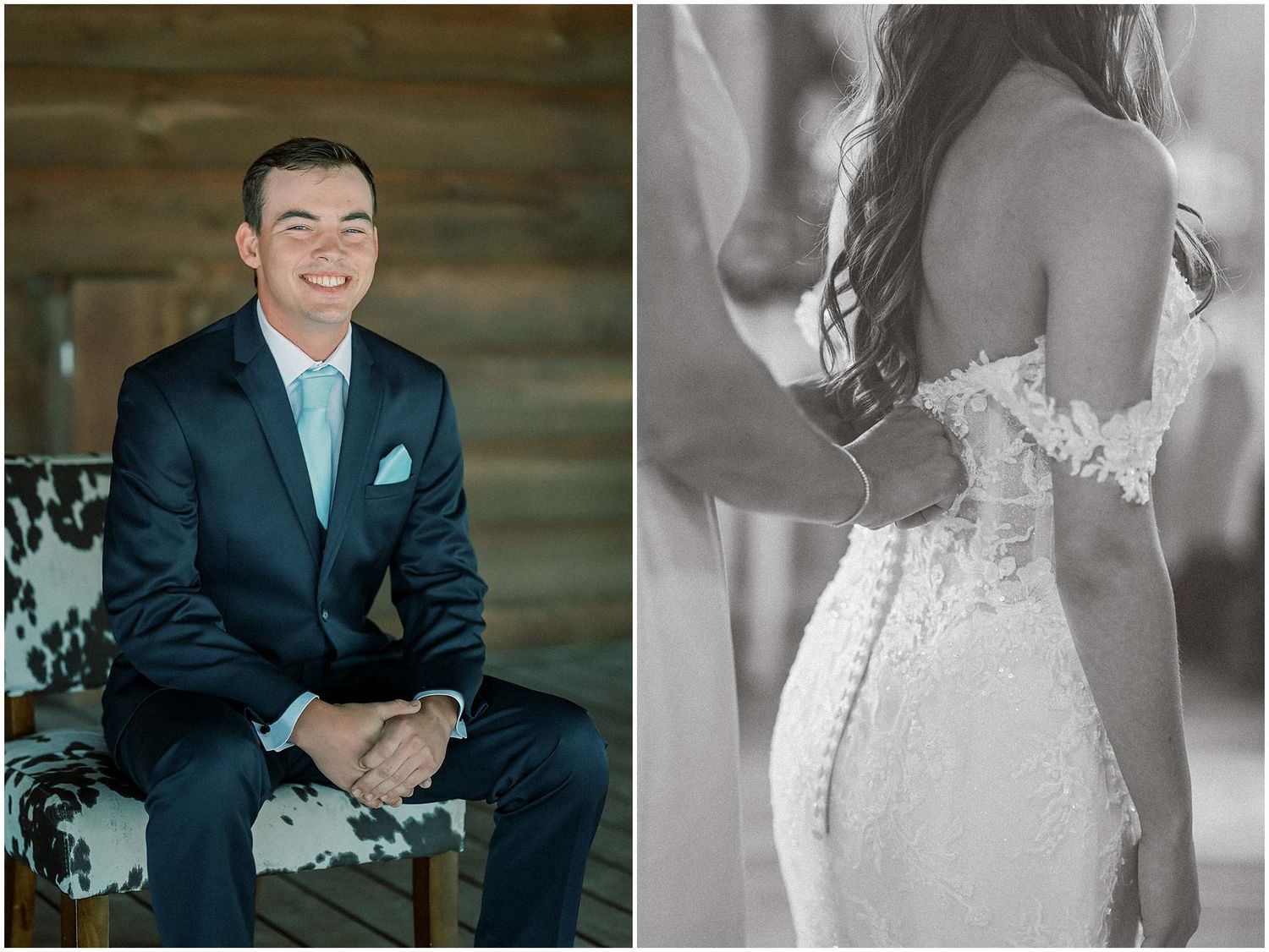 Wedding party photos showing formal attire and candid moments during a celebration.