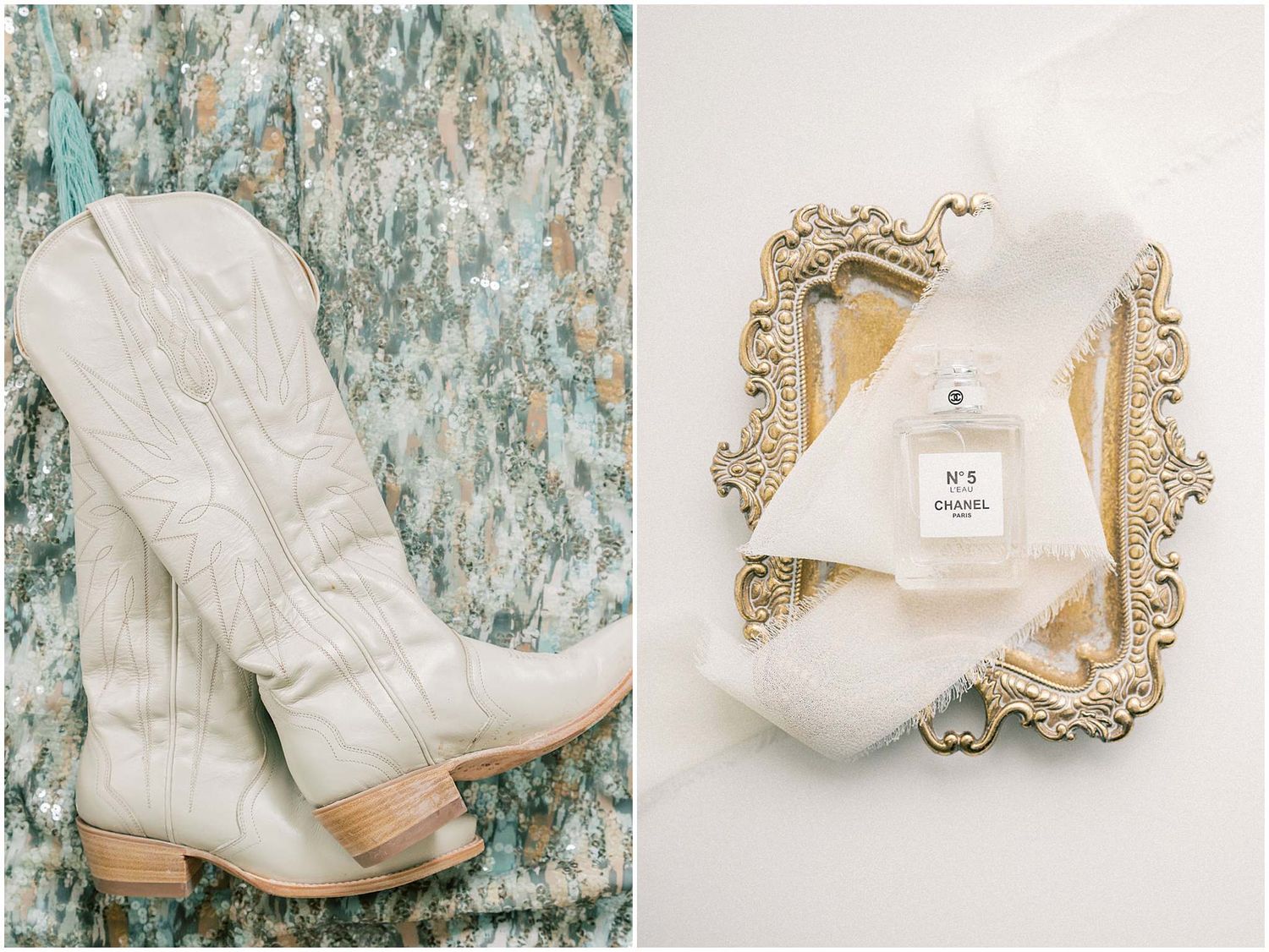Elegant white bridal boots with delicate lace detailing and vintage-inspired design laid out on a textured background.