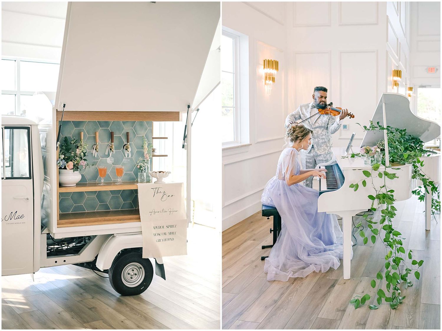 Light and airy wedding venue interior with modern minimalist decor.