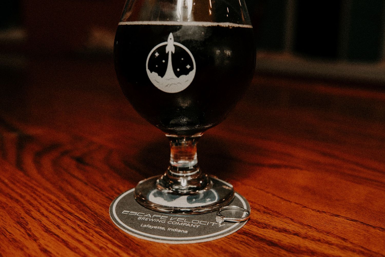 An engagement session at Escape Velocity Brewery in Lafayette, Indiana