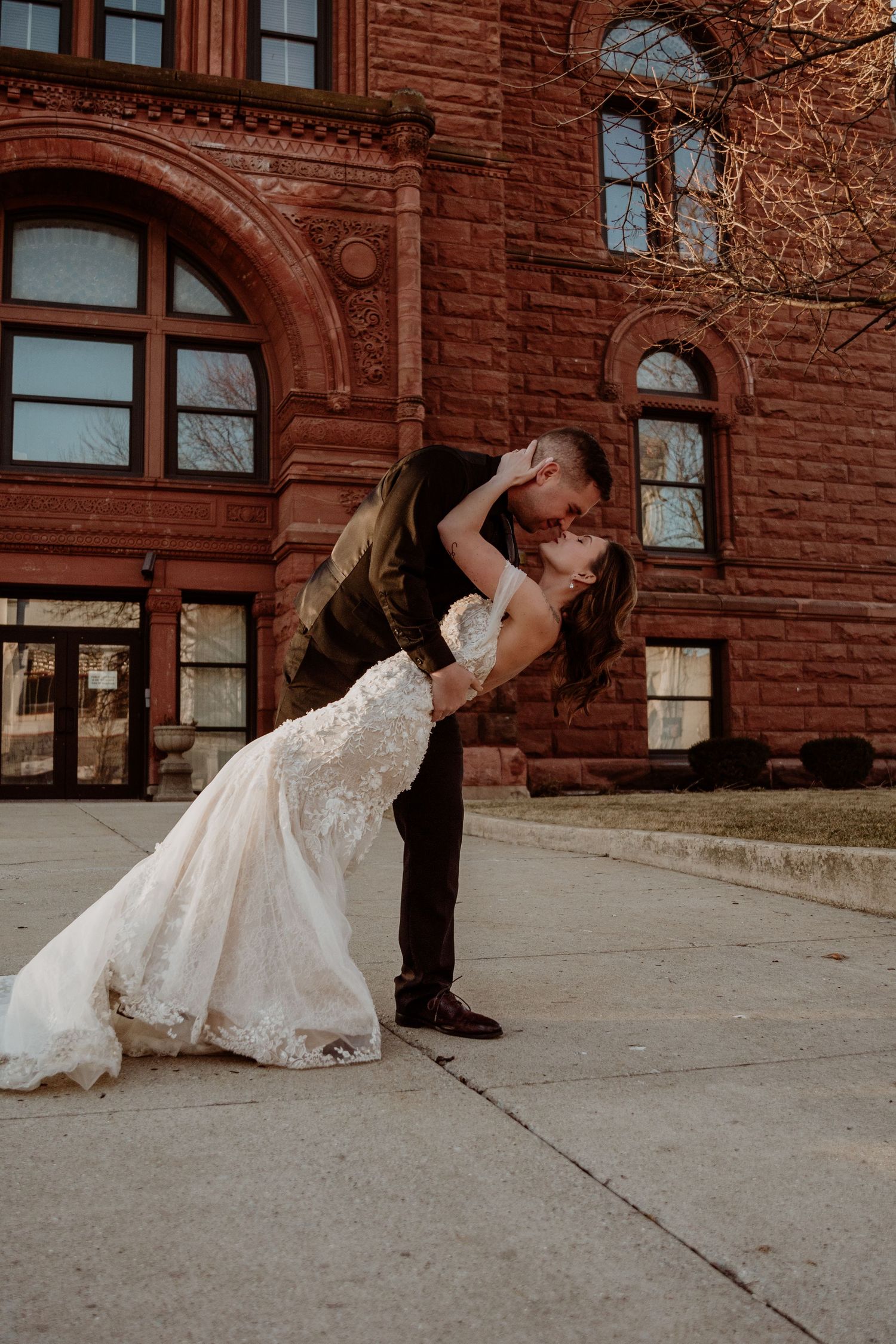 A wedding couple at La Porte County Courthouse, Indiana