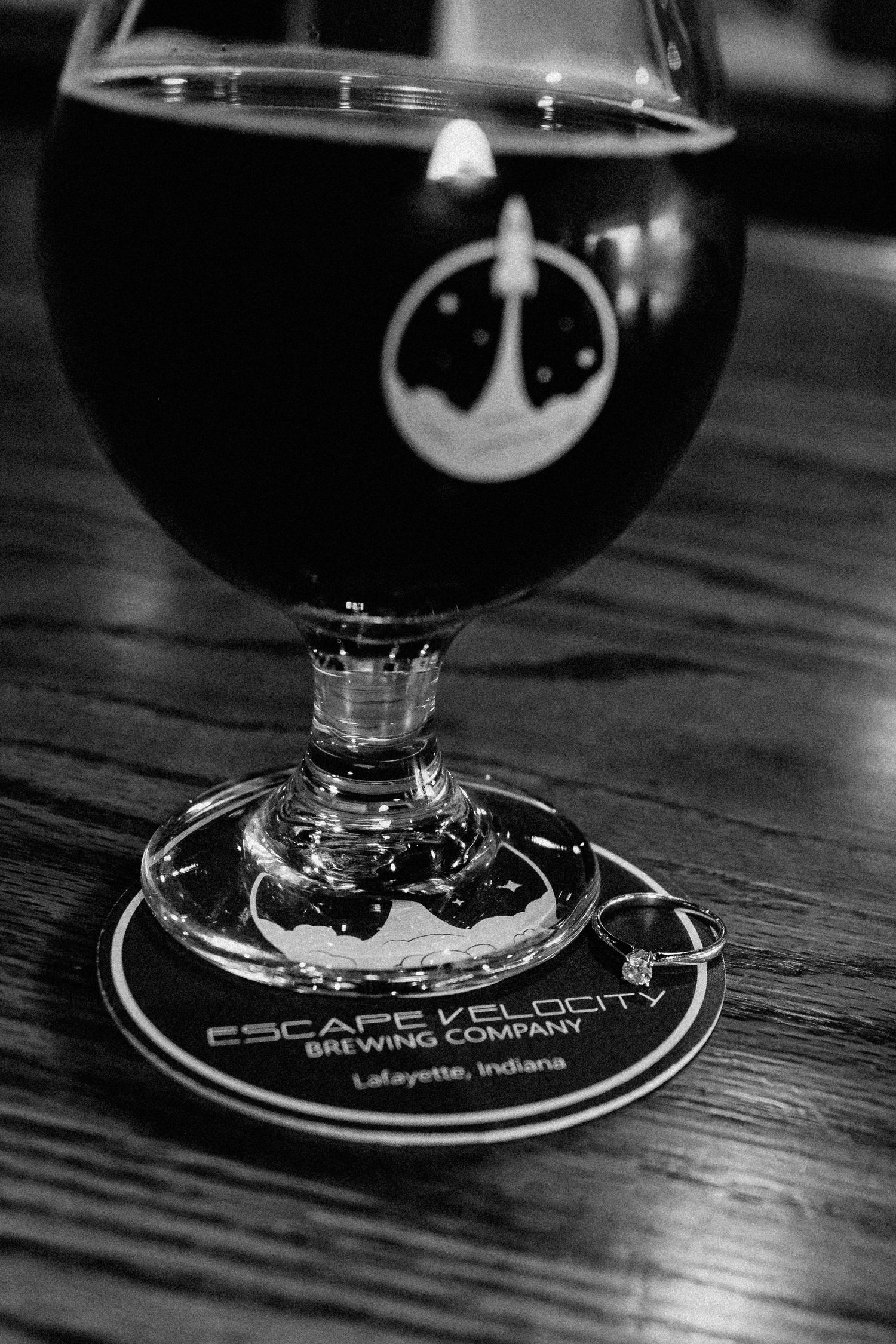 An engagement session at Escape Velocity Brewery in Lafayette, Indiana