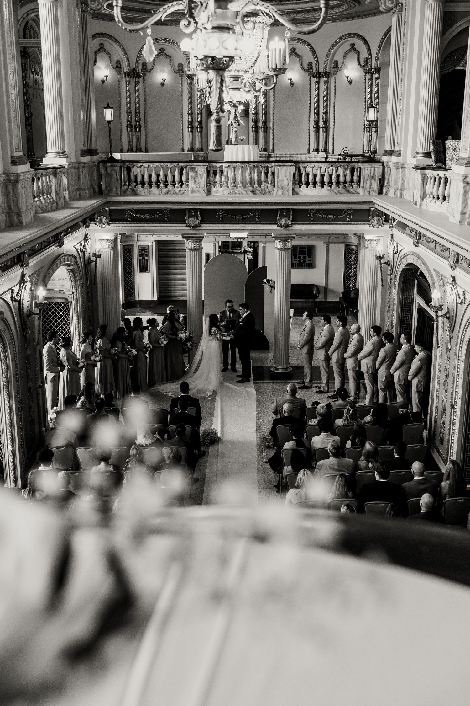 A wedding ceremony at the Morris Performing Arts Center in South Bend, Indiana