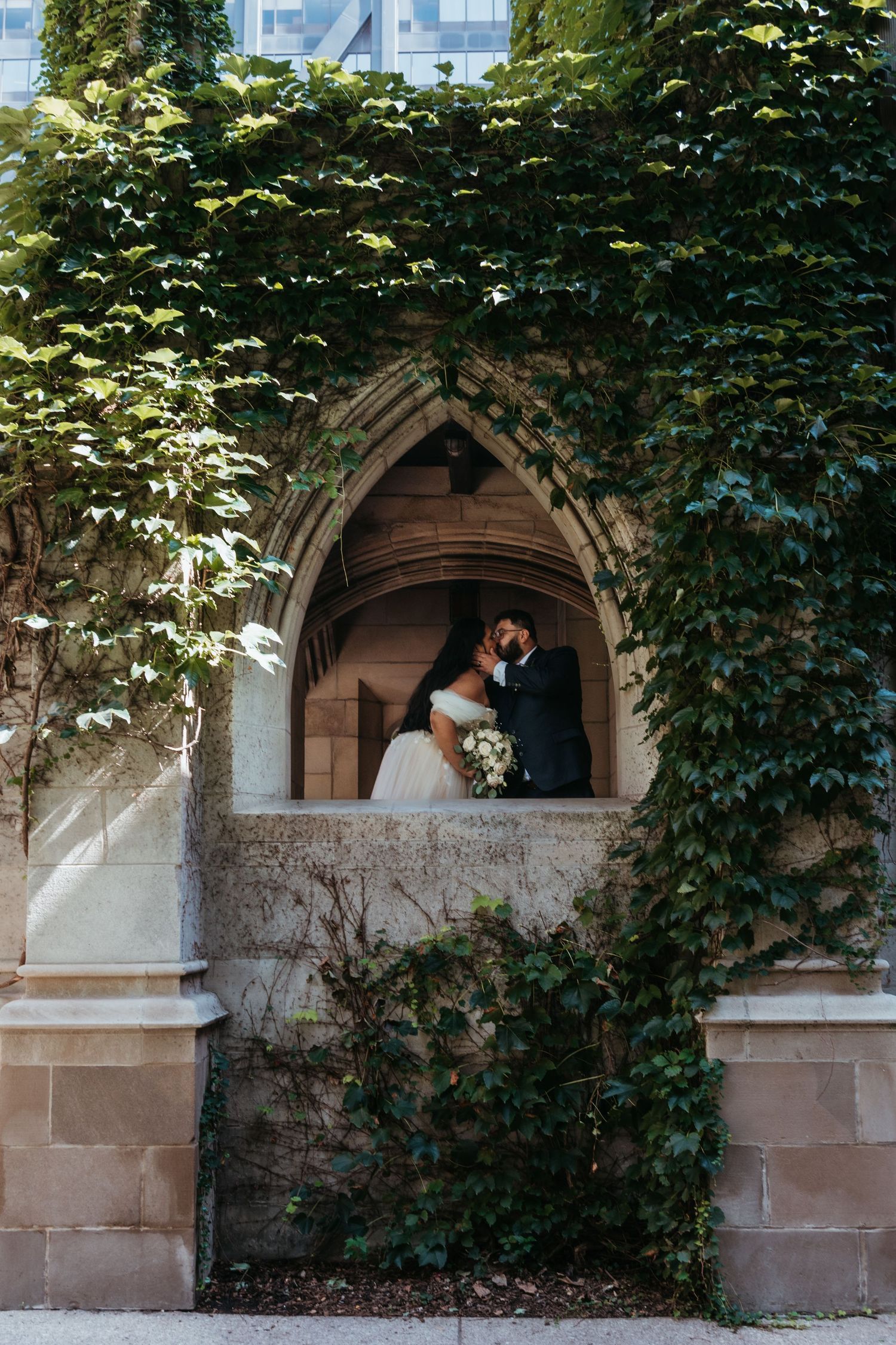 A wedding couple at Fourth Presbyterian Church in Chicago, Illinois