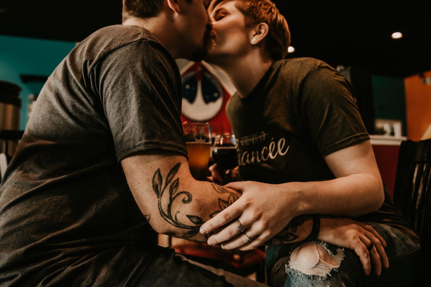 An engagement session at Escape Velocity Brewery in Lafayette, Indiana