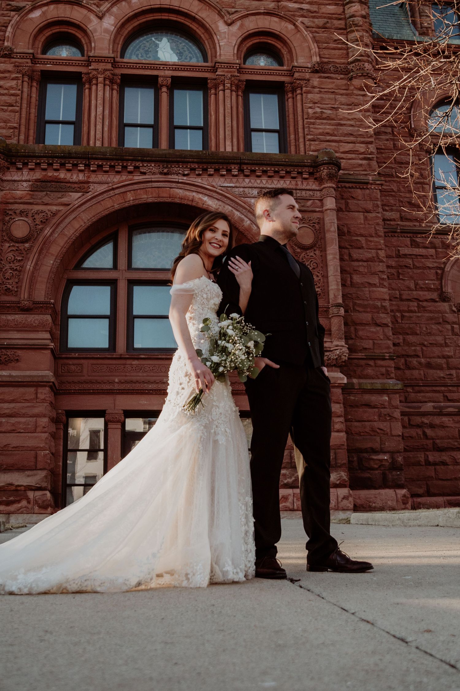 A wedding couple at La Porte County Courthouse, Indiana