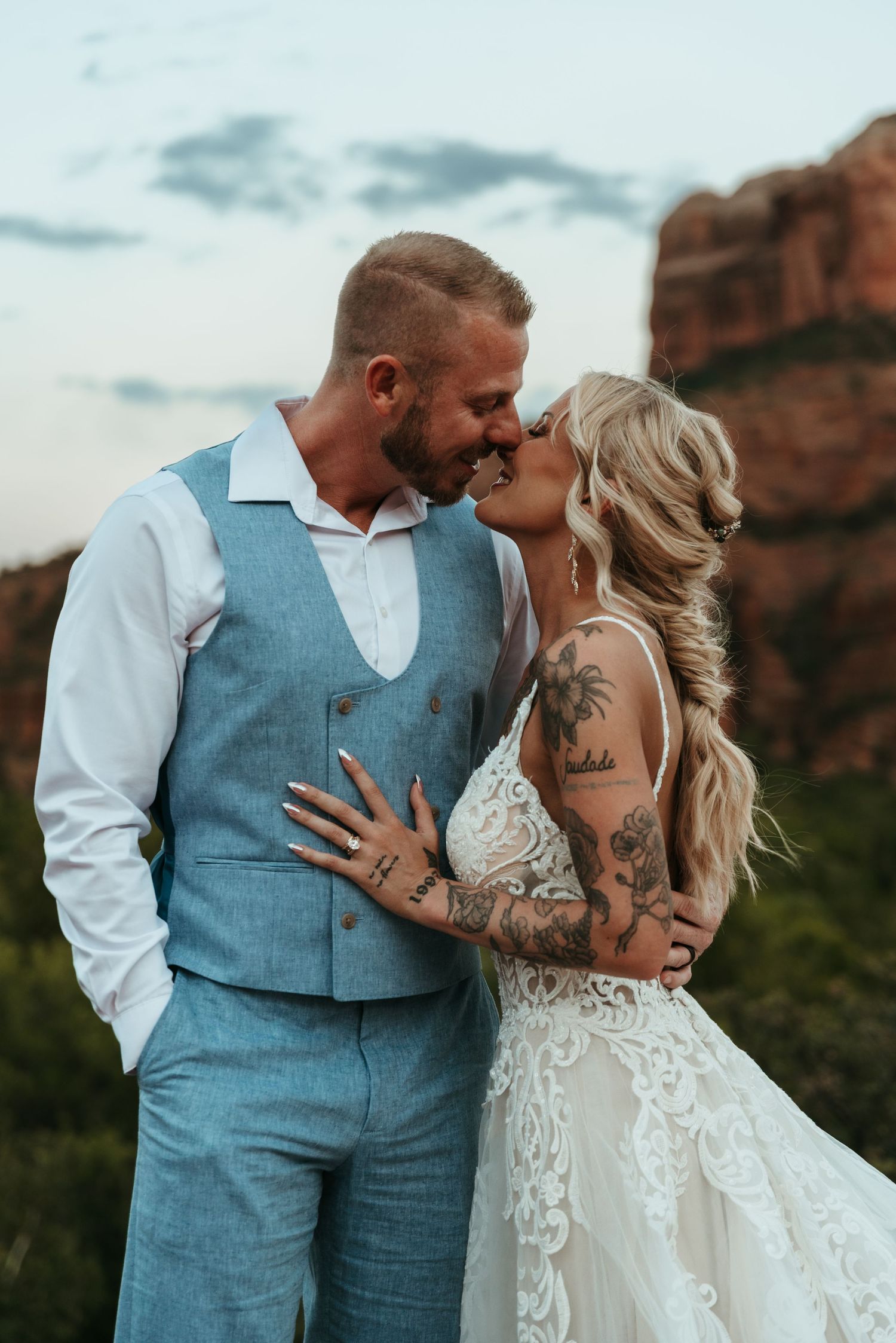 A wedding couple at their wedding in Sedona, Arizona