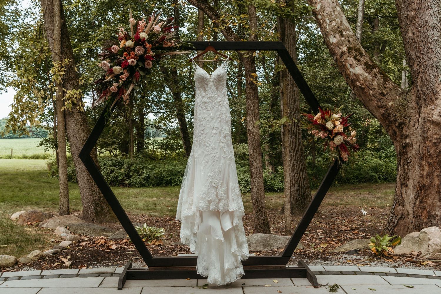 A wedding dress at The Wooded Knot in Tippecanoe, Indiana