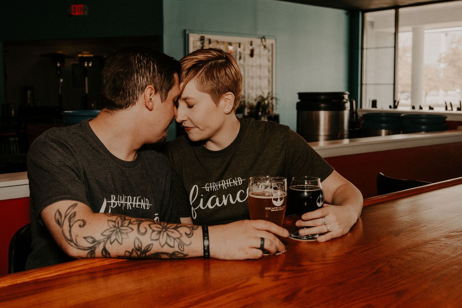 An engagement session at Escape Velocity Brewery in Lafayette, Indiana