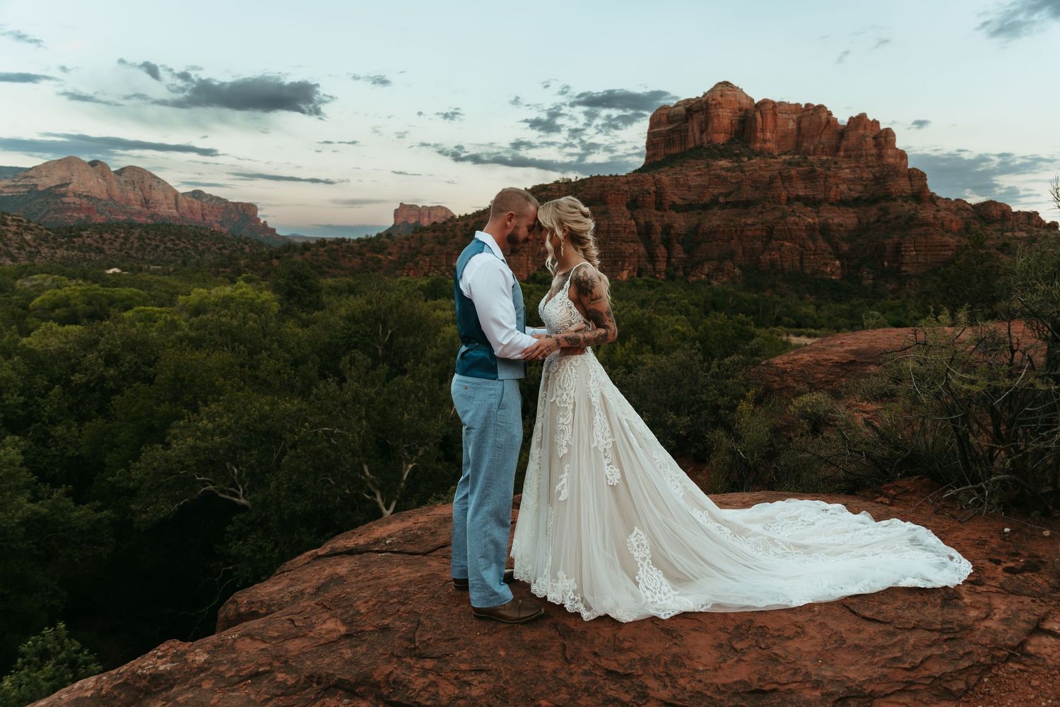 A wedding couple at their wedding in Sedona, Arizona