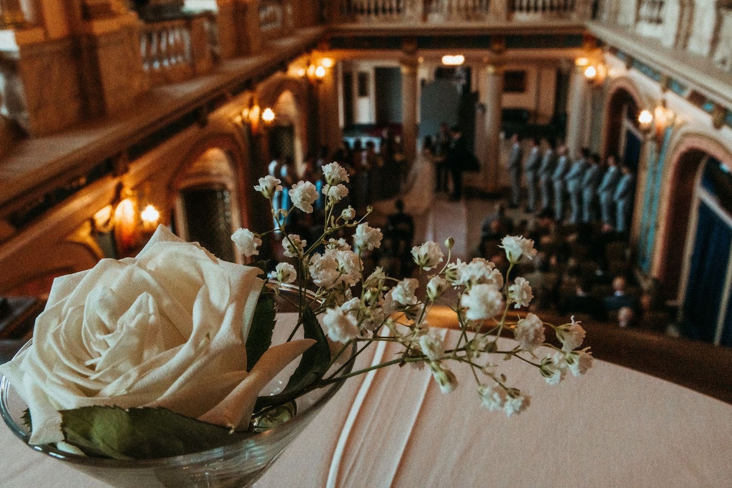 Wedding ceremony at Morris Performing Arts Center in South Bend, Indiana