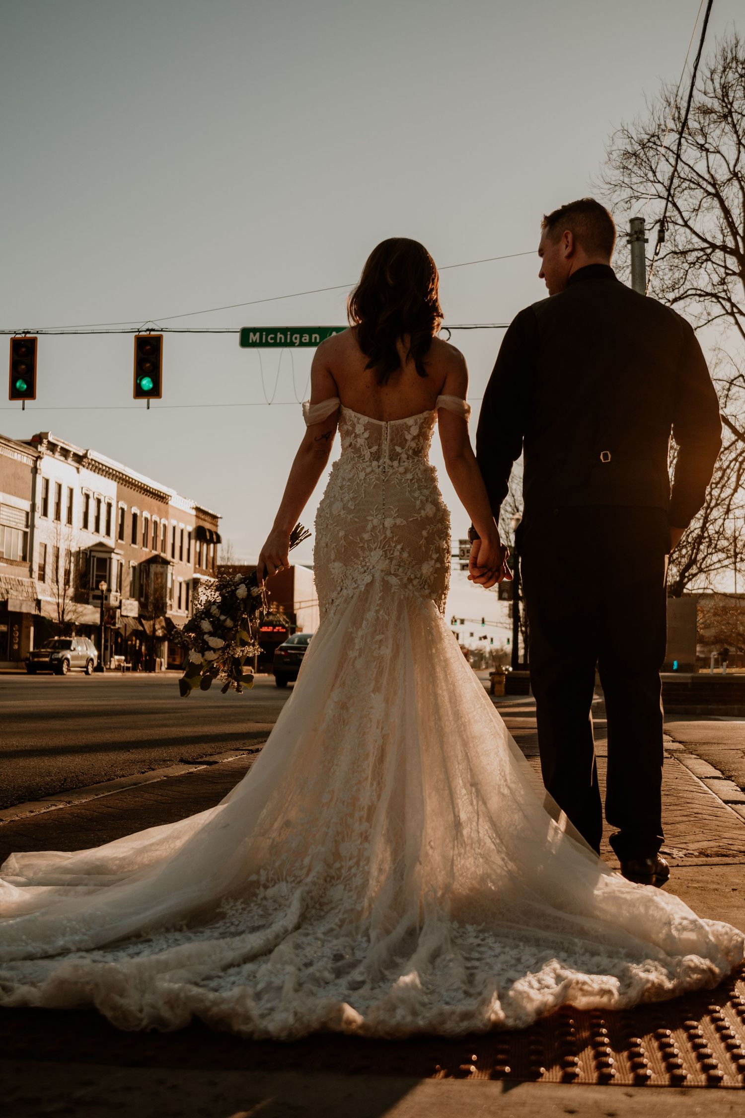 A wedding couple at La Porte County Courthouse, Indiana