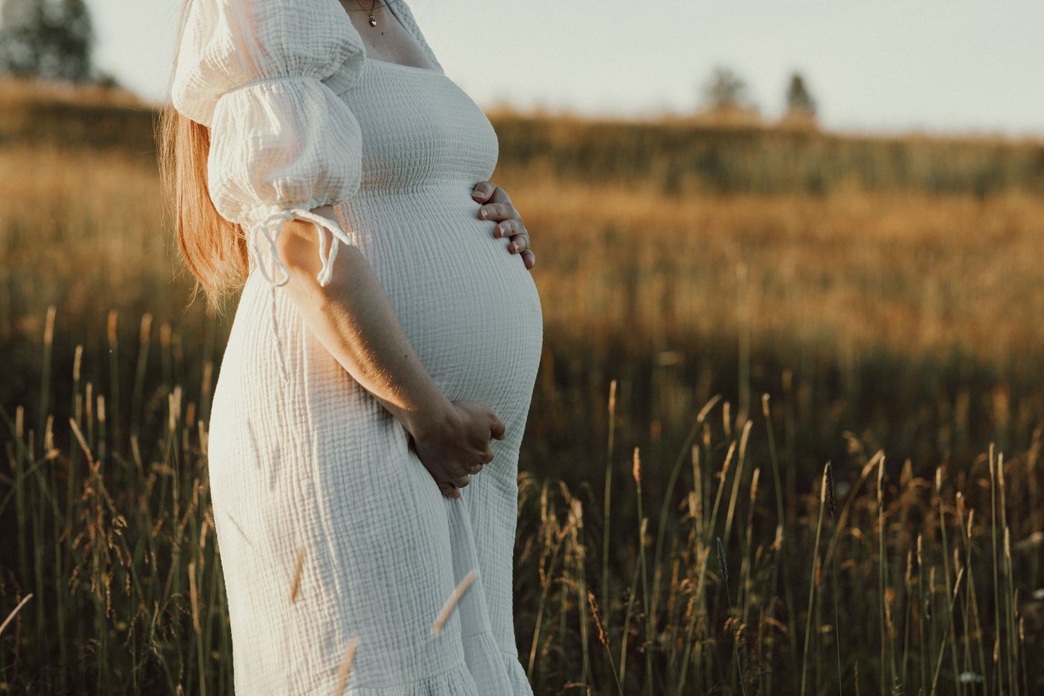 Gravidfotografering på sommaren på en äng