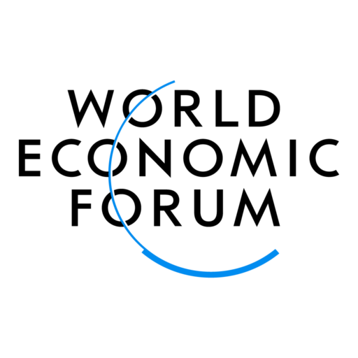 World Economic Forum logo featuring bold black text and a blue arc symbol on a white background.