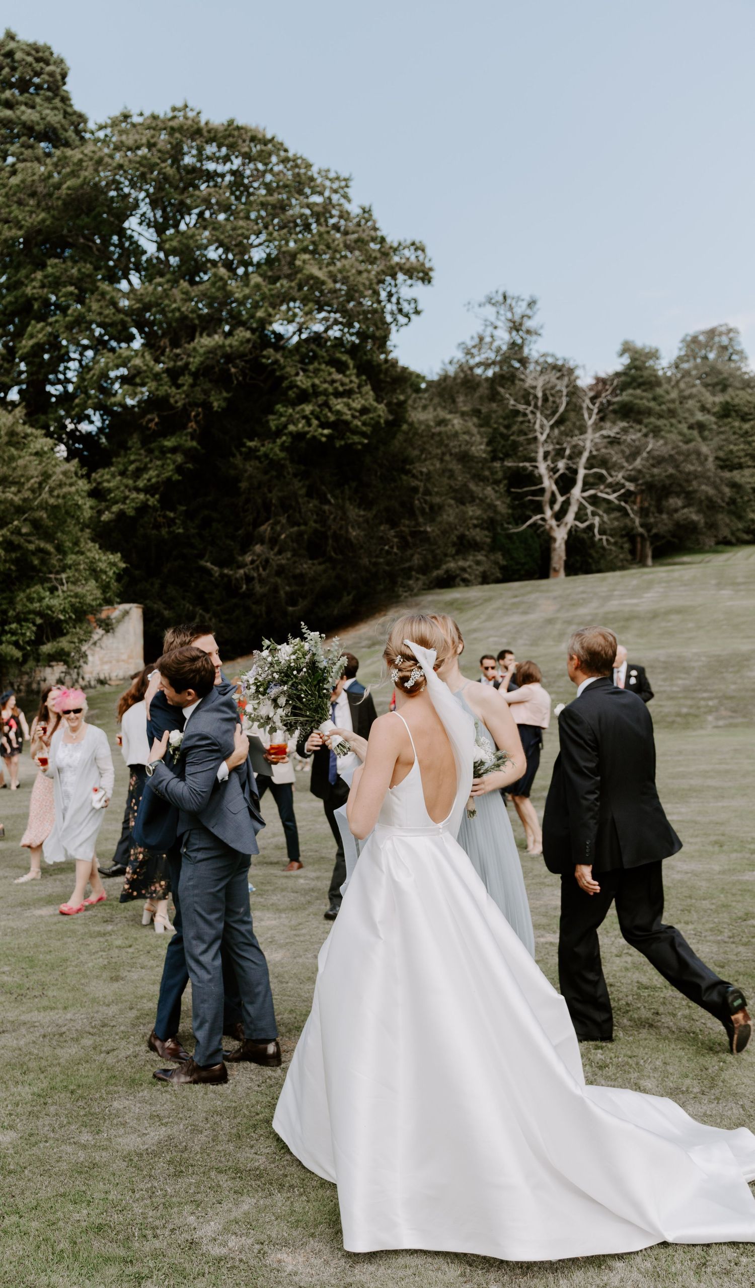 Wedding party celebrating during cocktail hour