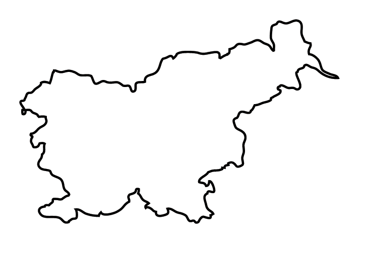 Basic outline map of Slovenia showing its distinctive chicken-shaped borders.