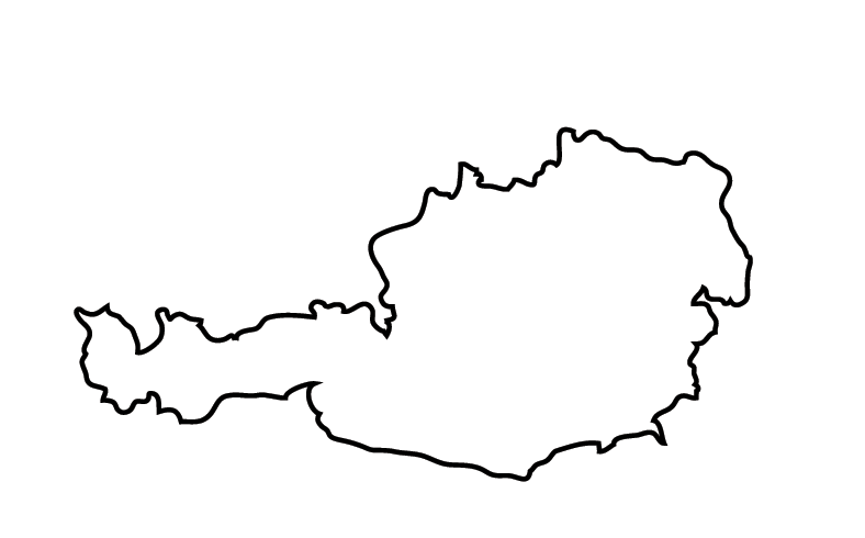Simple outline map of Austria showing its characteristic elongated shape.