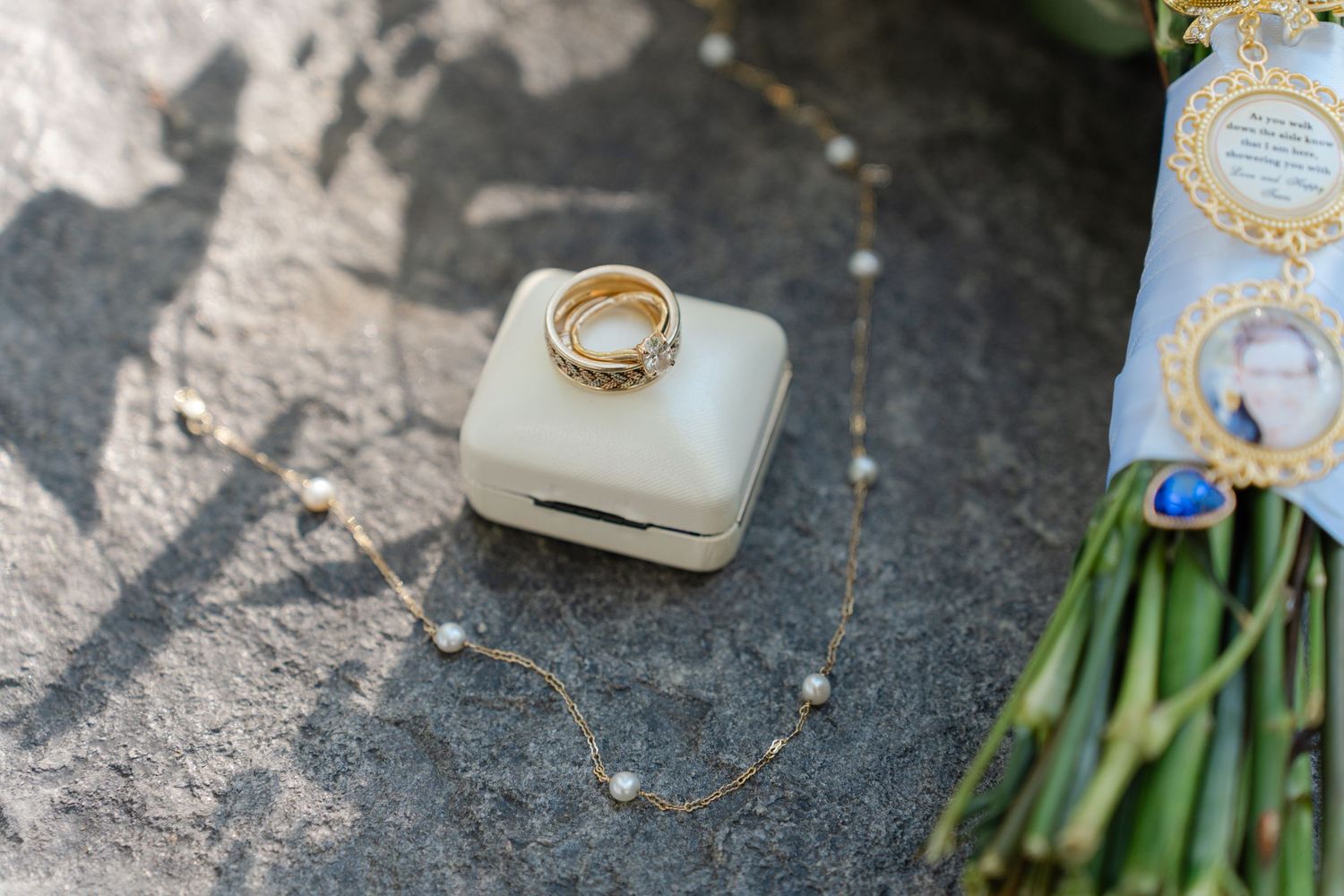 Wedding detail shots showing flowers, rings, and decor in soft natural lighting.