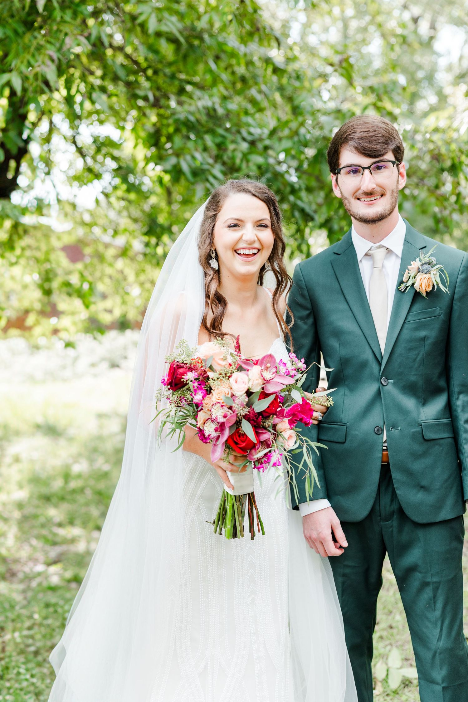 fall wedding in south Georgia beautiful green tux and fall florals