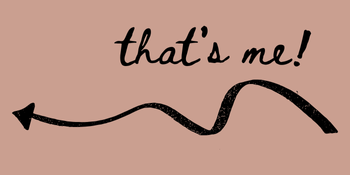 Handwritten that's me text with a wavy arrow on a dusty rose pink background.