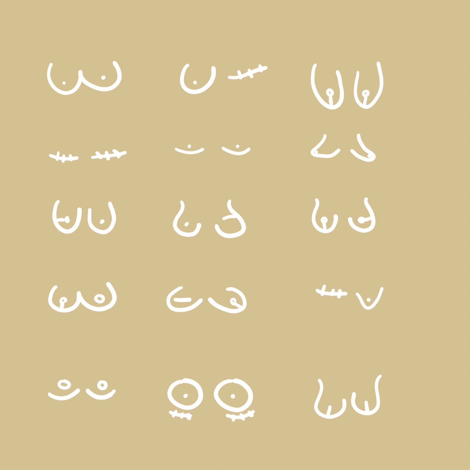 Hand-drawn illustration of breasts showing different breast reconstruction scars