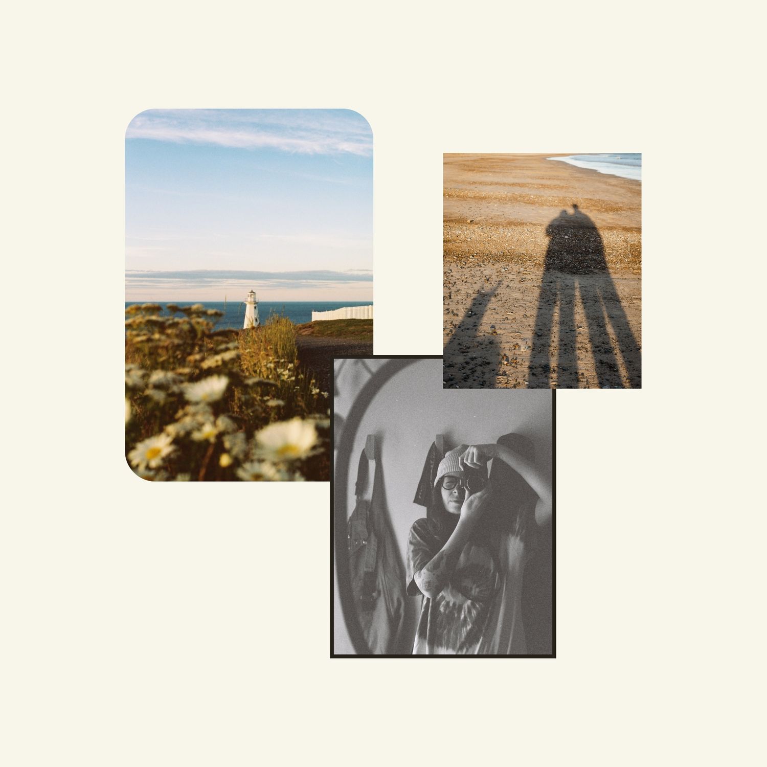 Collage of outdoor scenes featuring landscape views and shadow silhouettes.