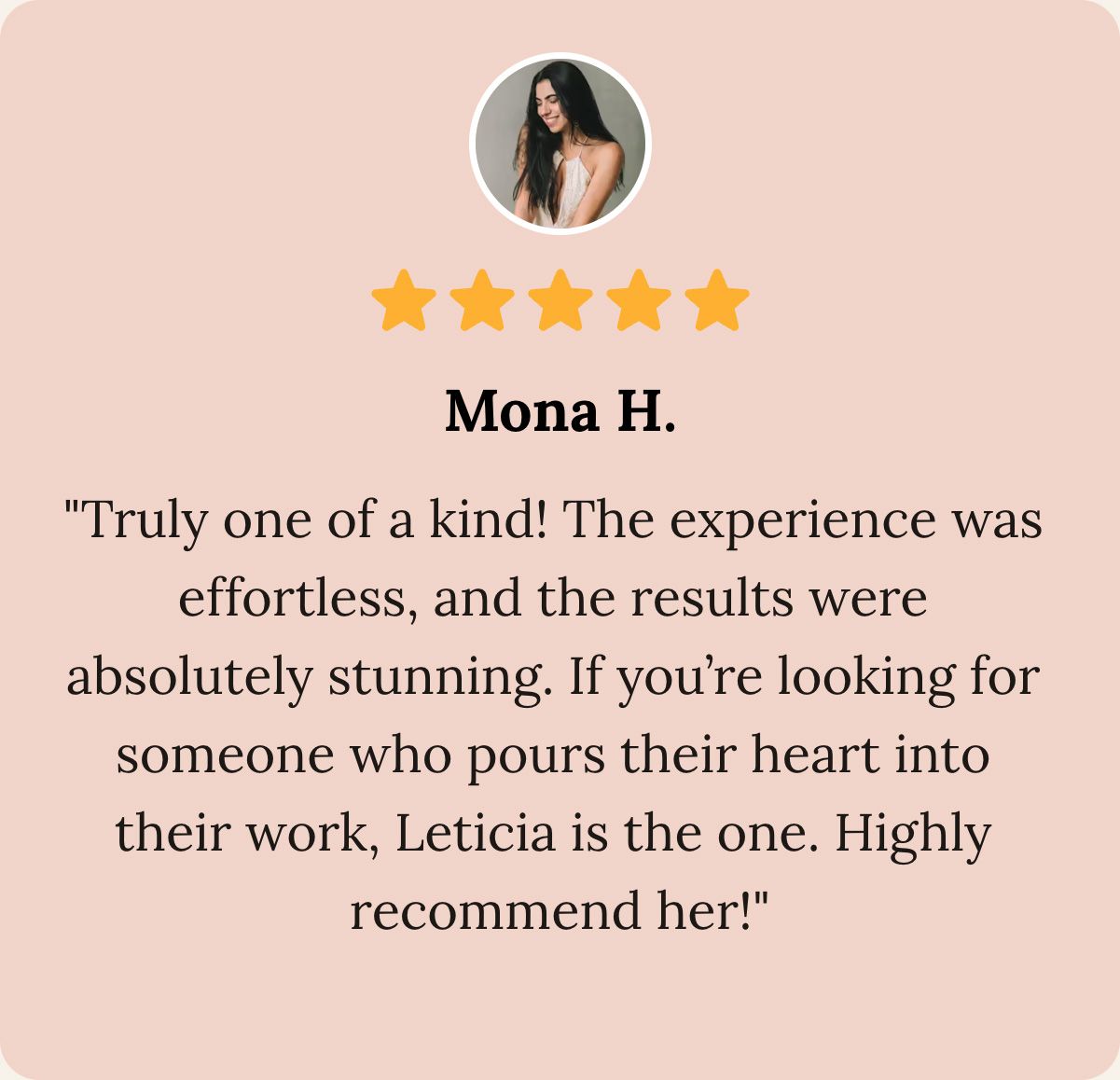 Five-star review from Mona H.