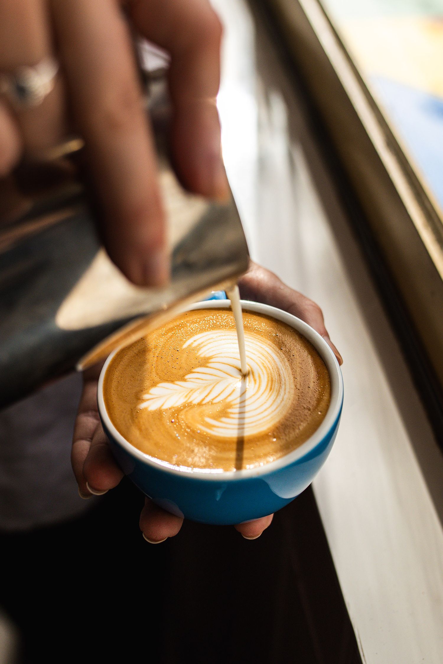 Coffee Latte art, flat white at Daisy Green Food